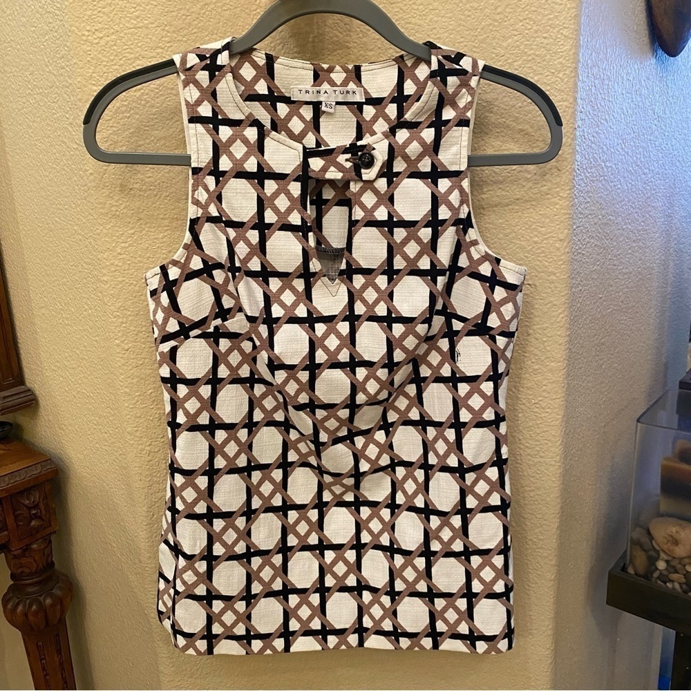TRINA TURK Women Danie Geometric Neutral Color Sleeveless Top Size XS